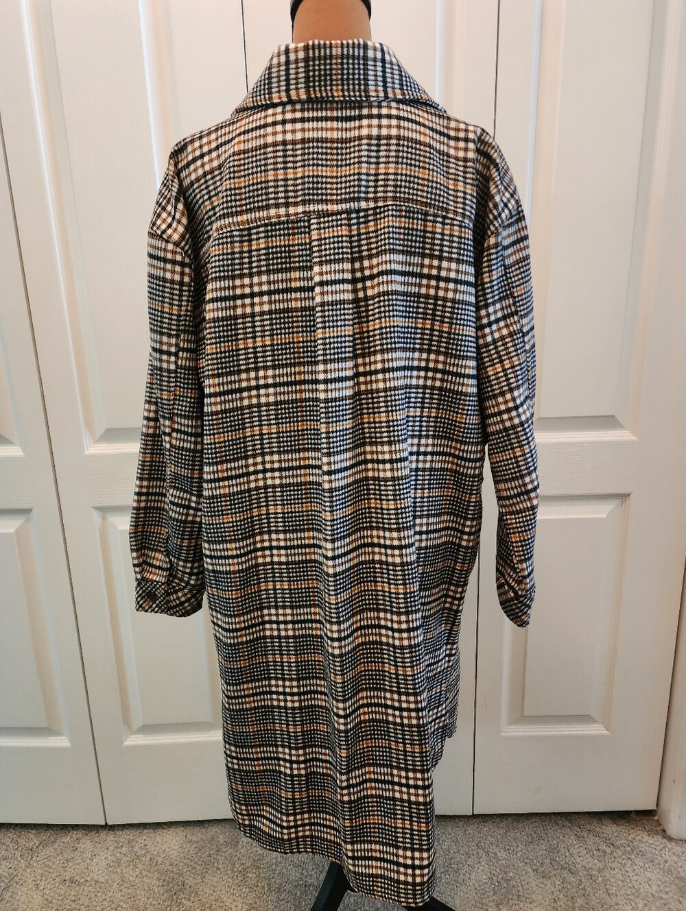 Lagenlook Checked Plaid Longline Shacket Shirt Jacket - Brown, Black & Cream - Picture 8 of 9
